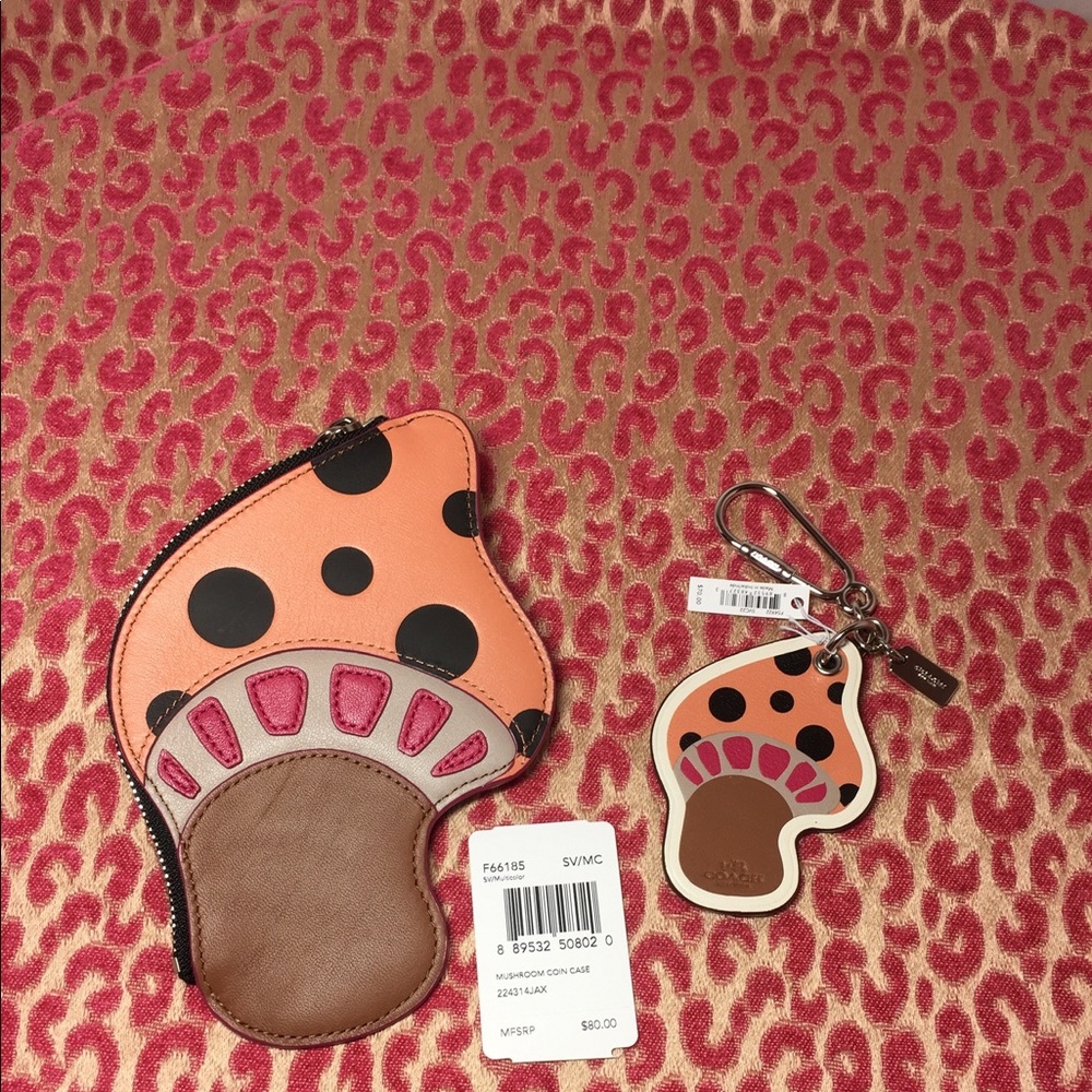 🟣 2 COACH MUSHROOM COIN PURSE BAG & KEY FOB. This listing is for 2 items.